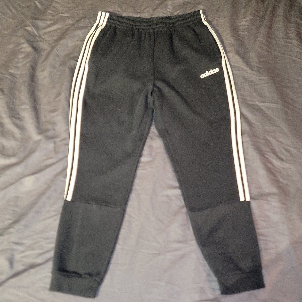 Mens L Adidas  Classic Black Joggers with White Stripes.